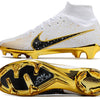 Chuteira Campo Nike Air Zoom Mercurial Superfly 9 Elite FG Branca, Preta e Dourada
