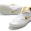 Chuteira Society Nike Retrô Tiempo Legend 7 Elite TF Branca e Dourado R10