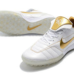 Chuteira Society Nike Retrô Tiempo Legend 7 Elite TF Branca e Dourado R10