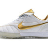 Chuteira Society Nike Retrô Tiempo Legend 7 Elite TF Branca e Dourado R10