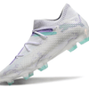 Chuteira Campo Puma Future 7 FG Branca, Verde e Roxo "Brilliance Pack"