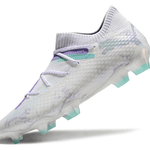 Chuteira Campo Puma Future 7 FG Branca, Verde e Roxo "Brilliance Pack"