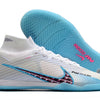 Chuteira Futsal Nike Air Zoom Mercurial Superfly 9 Elite IC Branca e Azul "Blast Pack"
