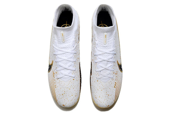 Chuteira Campo Nike Air Zoom Mercurial Superfly 9 Elite FG Branca, Preta e Dourada