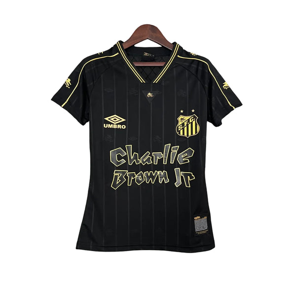 Camiseta de Santos Charlie Brown Jr. para mujer 2024 - Negra y dorada