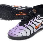 Chuteira Society Nike Air Zoom Mercurial Superfly 9 Elite TF Branca, Roxa e Preta