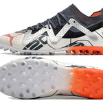 Chuteira Society Puma Future Ultimate MG Branca e Laranja "Astronaut Pack"