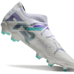 Chuteira Campo Puma Future 7 FG Branca, Verde e Roxo "Brilliance Pack"