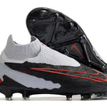 Chuteira Campo Nike Phantom GX DF Elite FG Branca, Preta e Vermelha