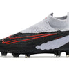 Chuteira Campo Nike Phantom GX DF Elite FG Branca, Preta e Vermelha