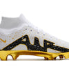 Chuteira Campo Nike Air Zoom Mercurial Superfly 9 Elite FG Branca, Preta e Dourada