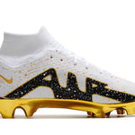 Chuteira Campo Nike Air Zoom Mercurial Superfly 9 Elite FG Branca, Preta e Dourada