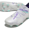 Chuteira Campo Puma Future 7 FG Branca, Verde e Roxo "Brilliance Pack"